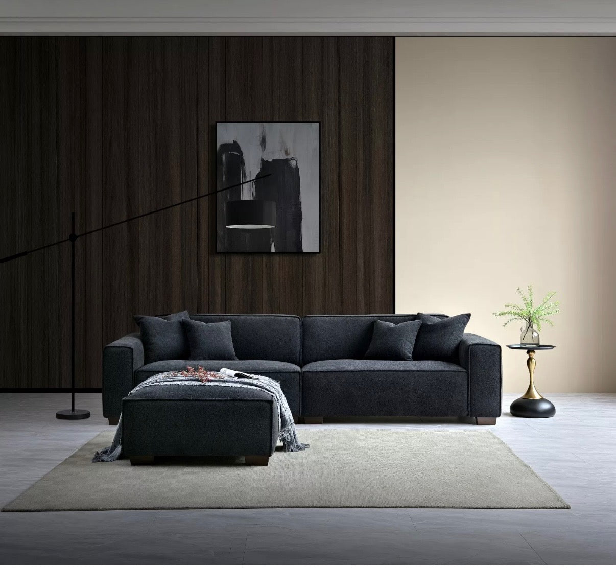 Aluxo Dakota 4-Seater Sofa with Chaise – Midnight Bouclé