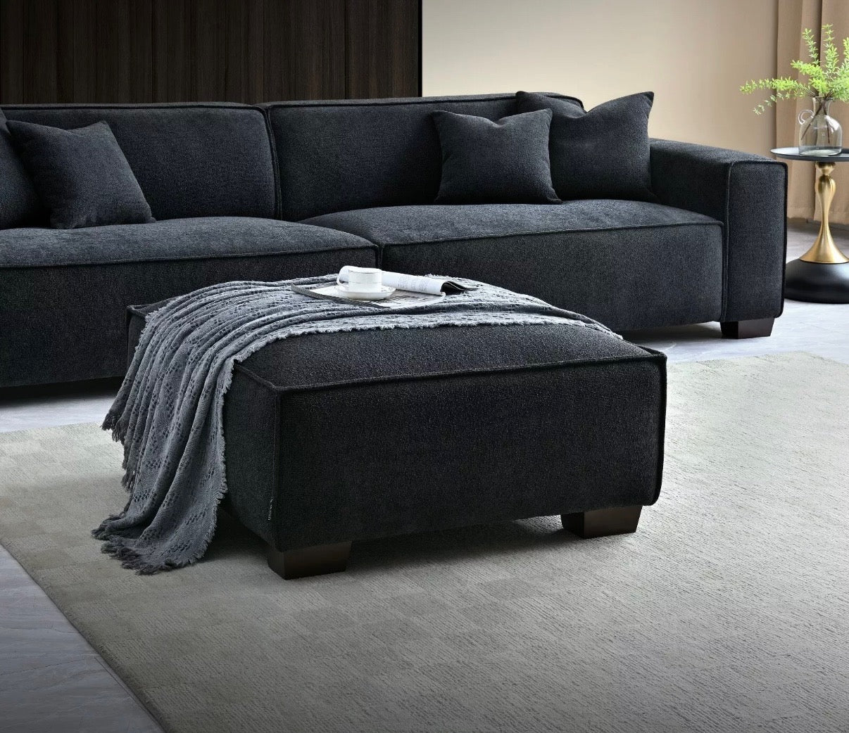 Aluxo Dakota 4-Seater Sofa with Chaise – Midnight Bouclé