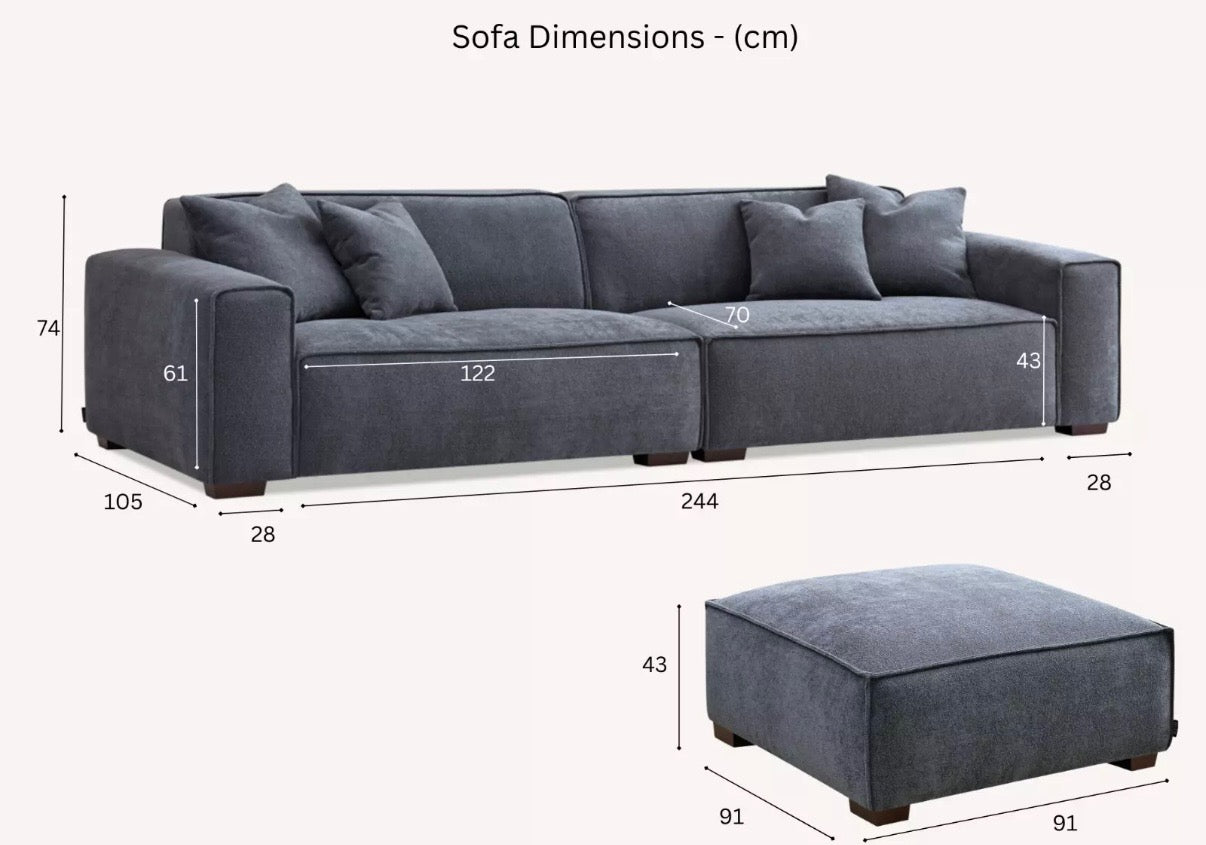 Aluxo Dakota 4-Seater Sofa with Chaise – Midnight Bouclé