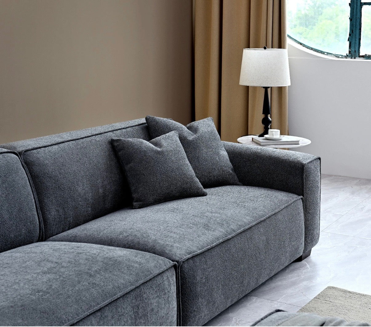 Aluxo Dakota 4-Seater Sofa with Chaise – Grey Bouclé