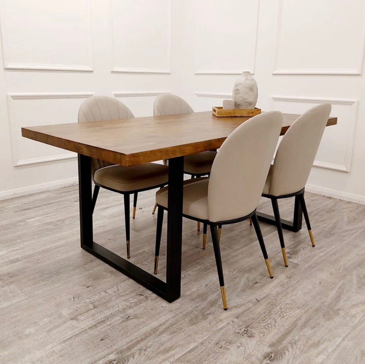 Freya 180cm Dining Table – Dark Pine & Black Metal