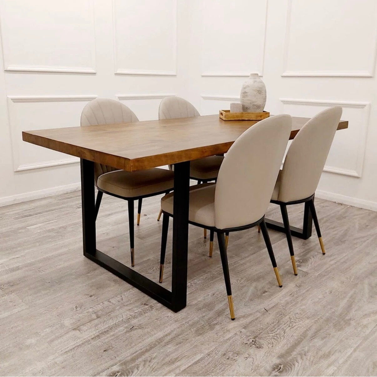 Freya 180cm Dining Table – Dark Pine & Black Metal