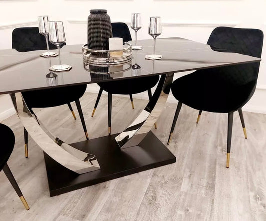 Venus Dining Table Set with Four Black Luna Chairs