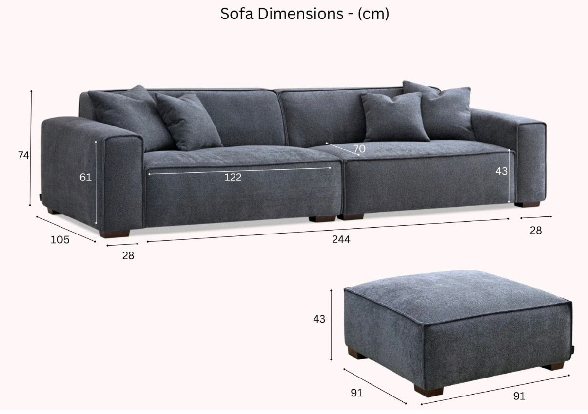 Aluxo Dakota 4-Seater Sofa with Chaise – Grey Bouclé