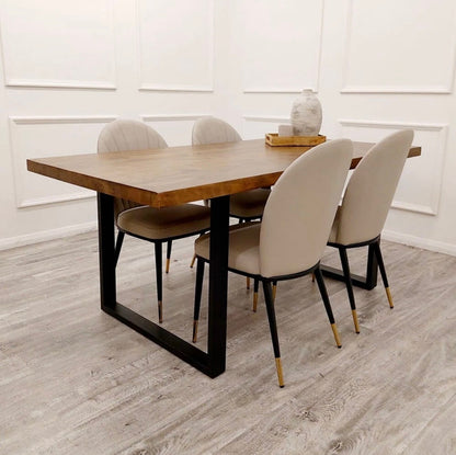 Freya 180cm Dining Table – Dark Pine & Black Metal