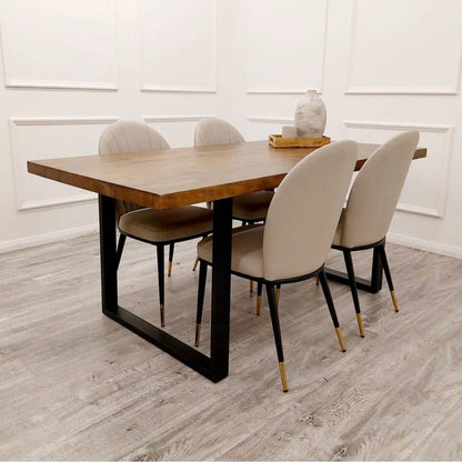 Freya 180cm Dining Table – Dark Pine & Black Metal
