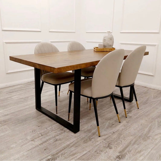 Freya 180cm Dining Table – Dark Pine & Black Metal