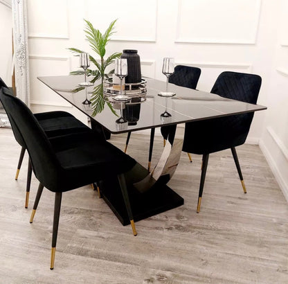Venus Dining Table Set with Four Black Luna Chairs