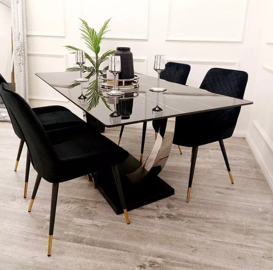 Venus Dining Table Set with Four Black Luna Chairs